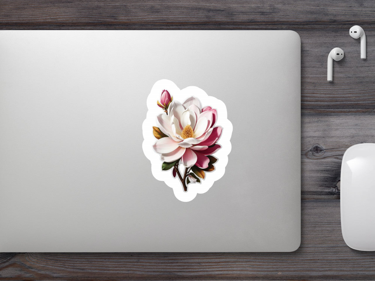 Set 12 bucati, Sticker decorativ, Floare de magnolia cu boboc, Rezistent la apa, NO3200, 6 cm, Multicolor