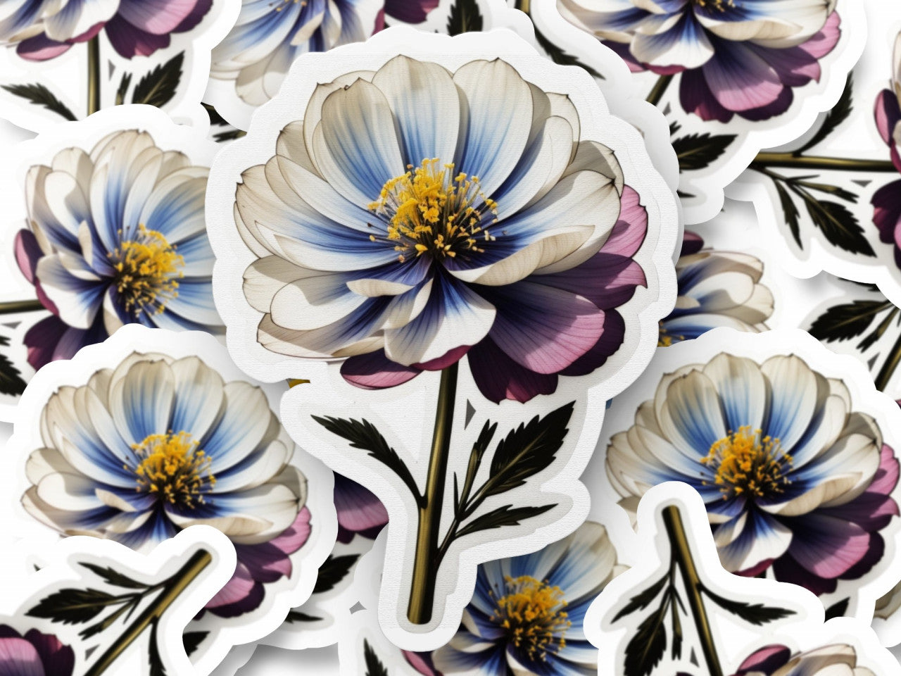 Set 12 bucati, Sticker decorativ, Floare de negrilica, Rezistent la apa, NO3317, 6 cm, Multicolor