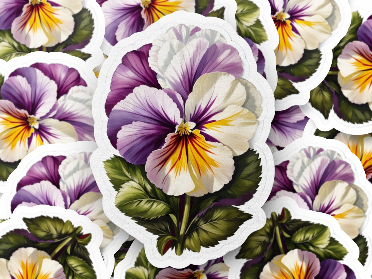 Set 12 bucati, Sticker decorativ, Floare de panseluta, Rezistent la apa, NO3360, 6 cm, Multicolor
