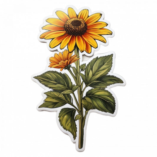 Set 12 bucati, Sticker decorativ, Floare de Rudbeckia, Rezistent la apa, NO3506, 6 cm, Multicolor