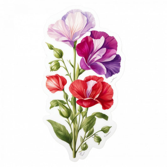 Set 12 bucati, Sticker decorativ, Floare de Sweet Pea, Rezistent la apa, NO3620, 6 cm, Multicolor