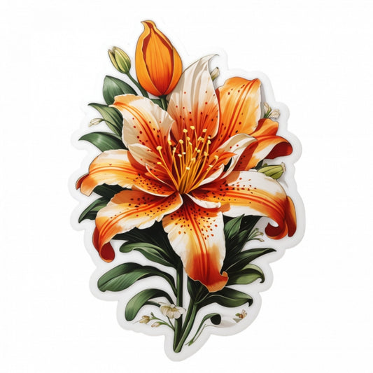 Set 12 bucati, Sticker decorativ, Floare de Tiger lily cu boboci, Rezistent la apa, NO3649, 6 cm, Multicolor