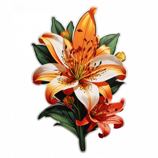 Set 12 bucati, Sticker decorativ, Floare de Tiger lily, Rezistent la apa, NO3647, 6 cm, Multicolor