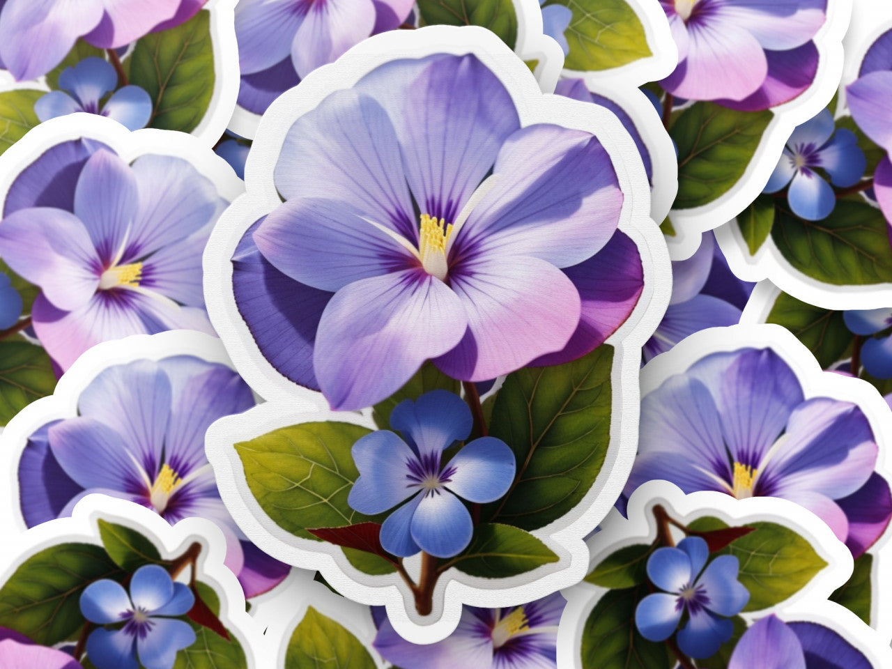 Set 12 bucati, Sticker decorativ, Floare de vinca, Rezistent la apa, NO3386, 6 cm, Multicolor