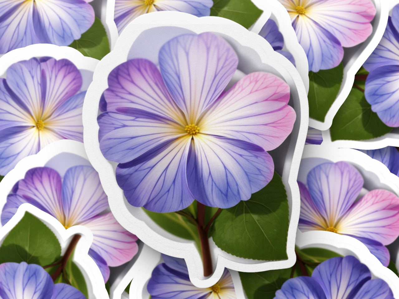 Set 12 bucati, Sticker decorativ, Floare de vinca, Rezistent la apa, NO3388, 6 cm, Multicolor