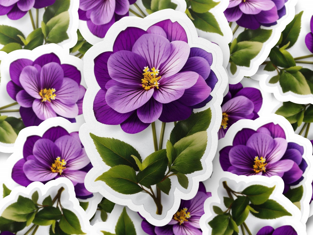 Set 12 bucati, Sticker decorativ, Floare de violeta, Rezistent la apa, NO3701, 6 cm, Multicolor
