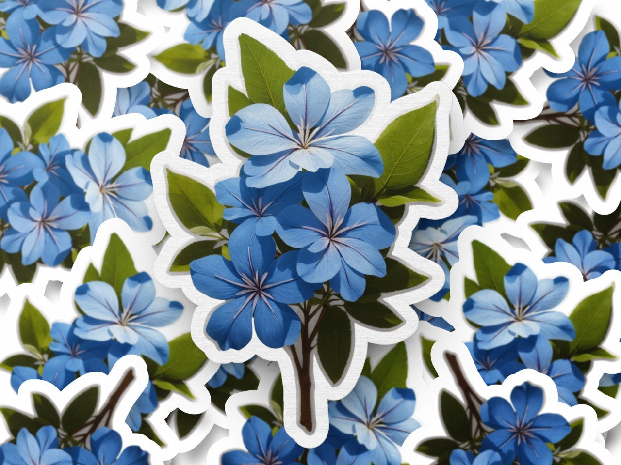 Set 12 bucati, Sticker decorativ, Floarea dragostei Plumbago,, Rezistent la apa, NO3433, 6 cm, Multicolor