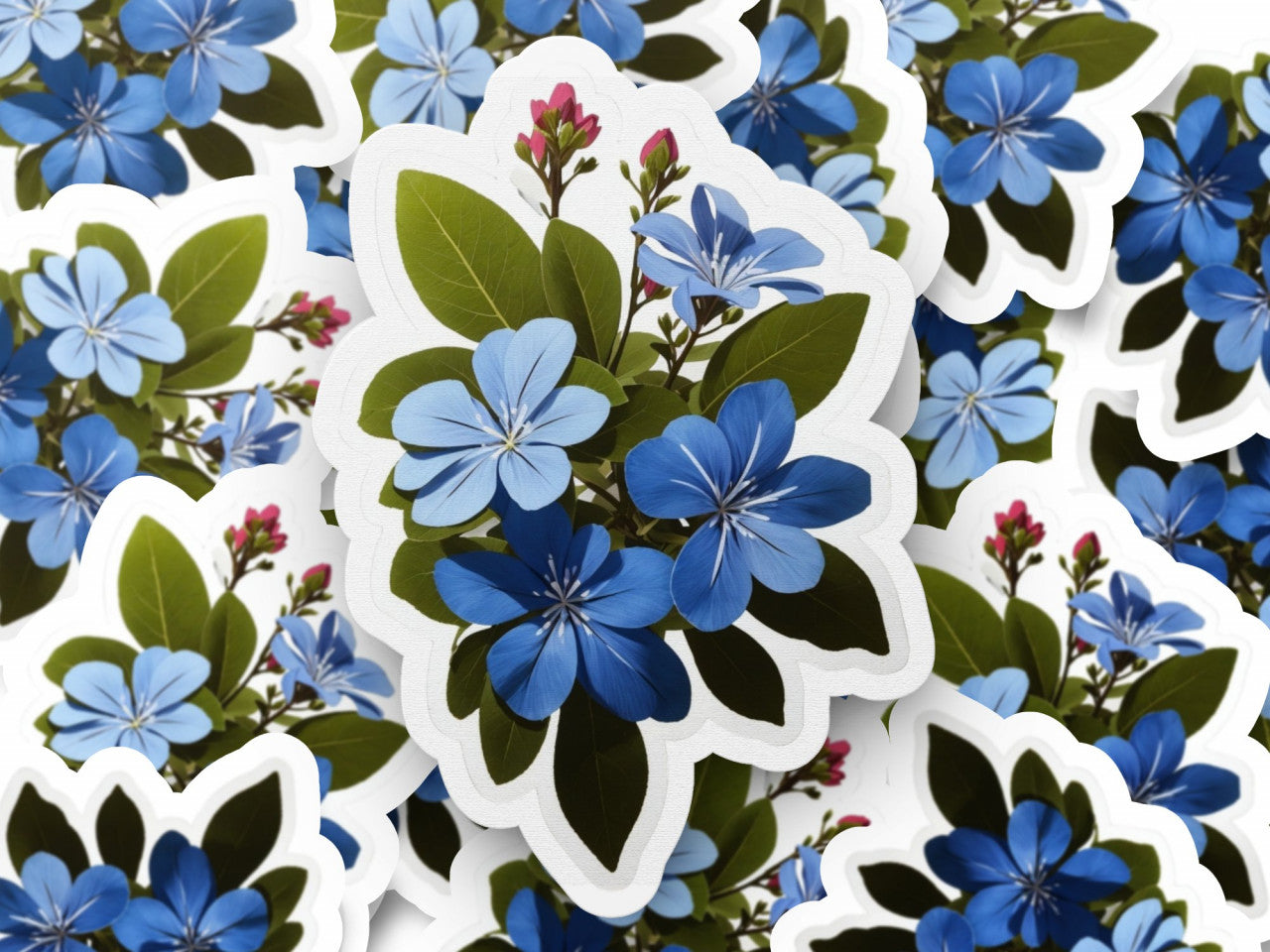 Set 12 bucati, Sticker decorativ, Floarea dragostei Plumbago,, Rezistent la apa, NO3434, 6 cm, Multicolor