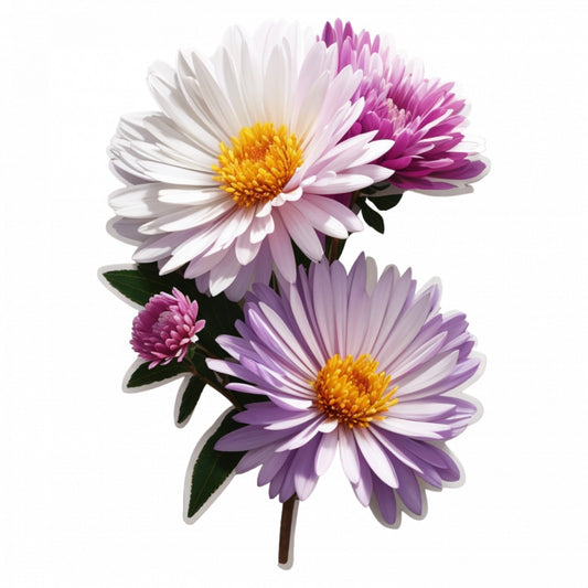 Set 12 bucati, Sticker decorativ, Flori Aster, Rezistent la apa, NO2483, 6 cm, Multicolor