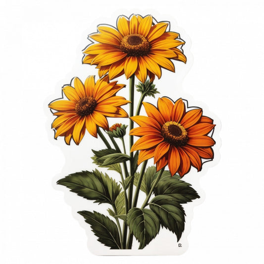 Set 12 bucati, Sticker decorativ, Flori de Rudbeckia, Rezistent la apa, NO3505, 6 cm, Multicolor