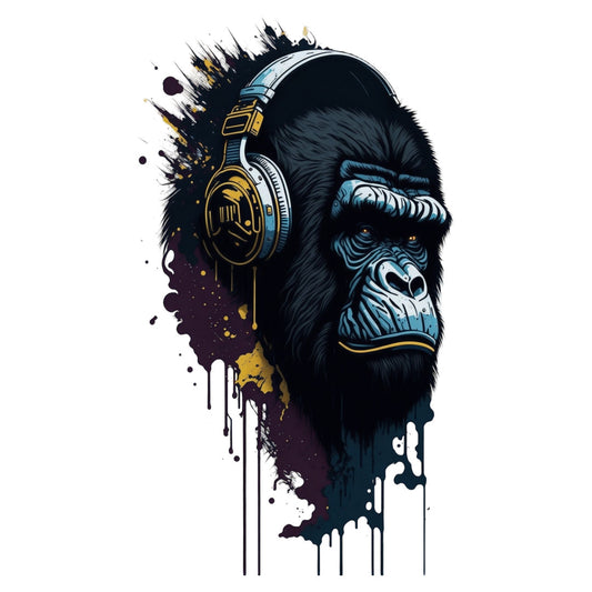 Set 12 bucati, Sticker decorativ, Gorila cu casti, Rezistent la apa, NO4080, 6 cm, Multicolor