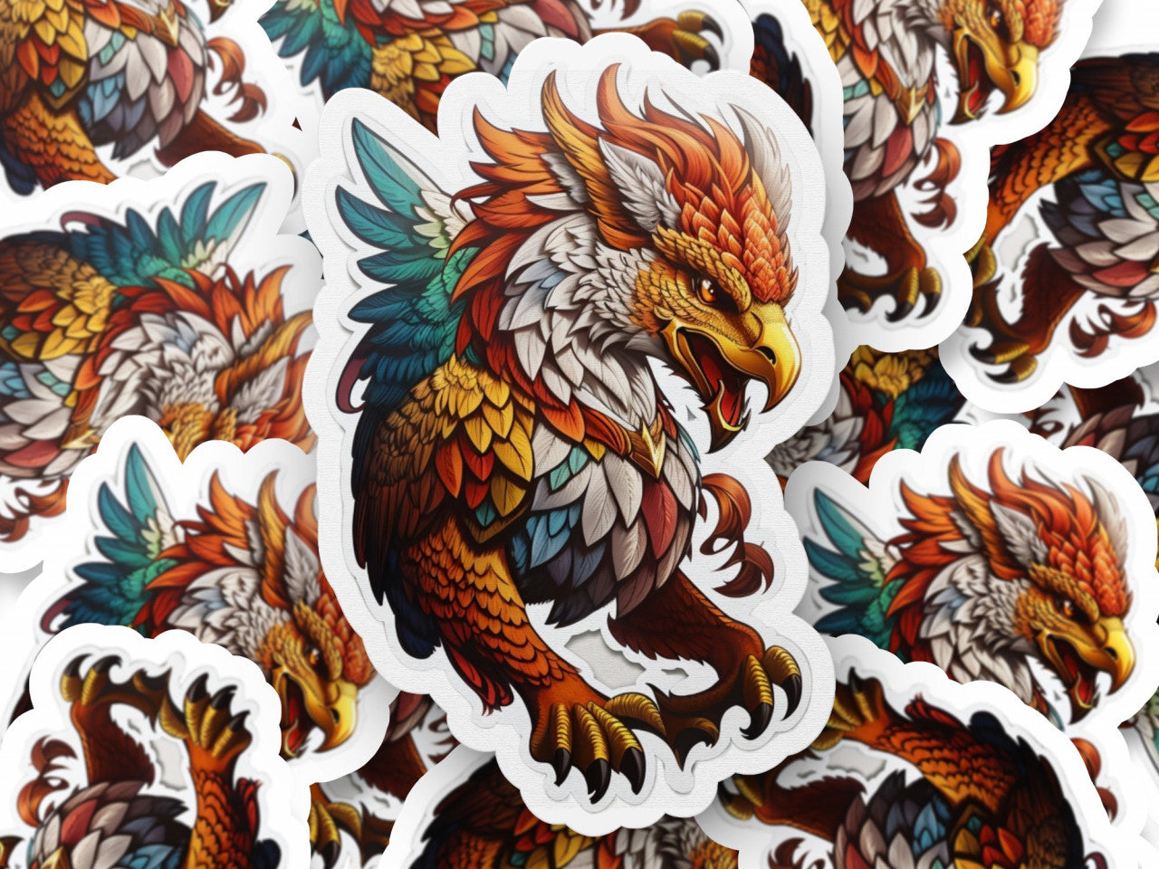 Set 12 bucati, Sticker decorativ, Griffin personaj mitologic, Rezistent la apa, NO3001, 6 cm, Multicolor