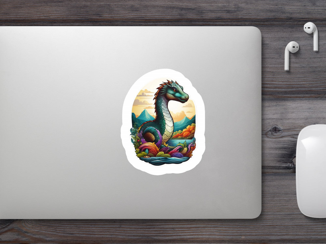 Set 12 bucati, Sticker decorativ, Monstrul din Loch Ness, Rezistent la apa, NO3166, 6 cm, Multicolor