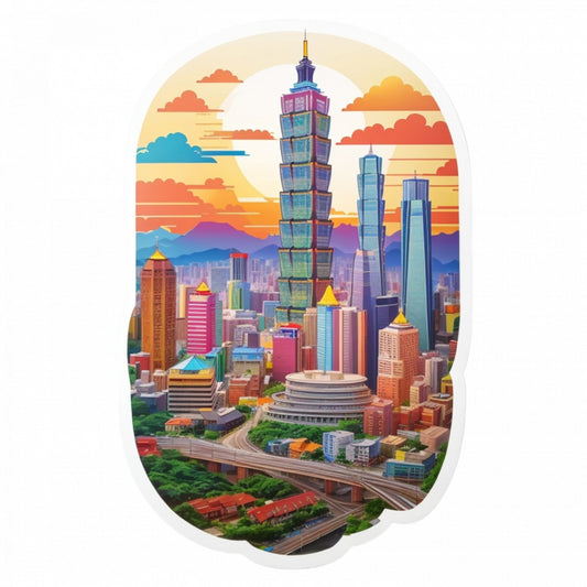 Set 12 bucati, Sticker decorativ, Orasul Taipei, Rezistent la apa, NO3624, 6 cm, Multicolor