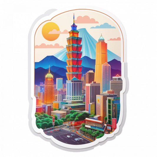 Set 12 bucati, Sticker decorativ, Orasul Taipei, Rezistent la apa, NO3626, 6 cm, Multicolor