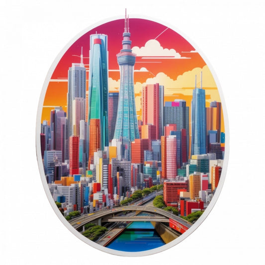Set 12 bucati, Sticker decorativ, Orasul Tokyo, Rezistent la apa, NO3653, 6 cm, Multicolor