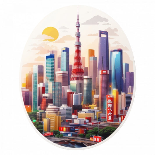 Set 12 bucati, Sticker decorativ, Orasul Tokyo, Rezistent la apa, NO3655, 6 cm, Multicolor