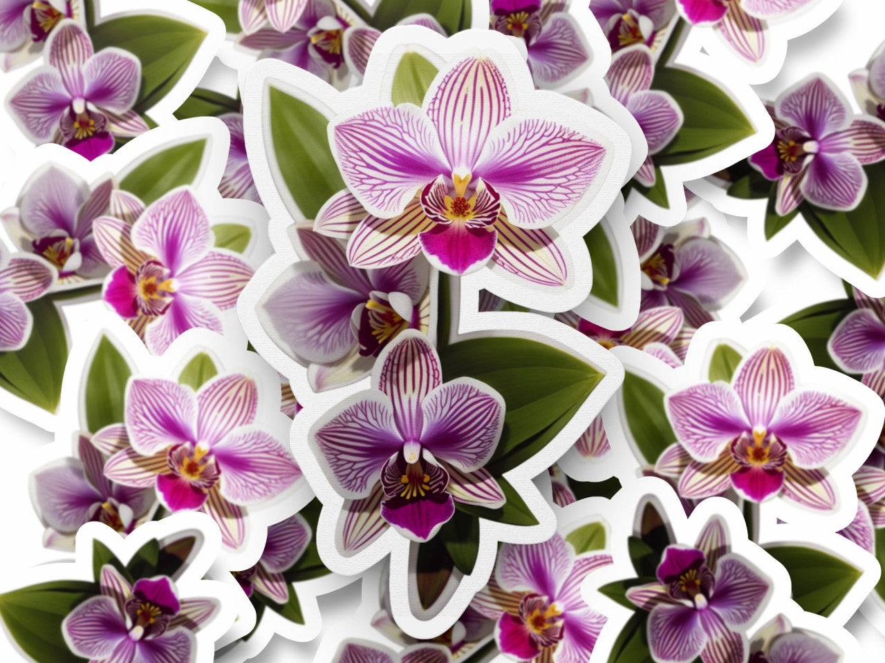 Set 12 bucati, Sticker decorativ, Orhidee zygopetalum, Rezistent la apa, NO3770, 6 cm, Multicolor
