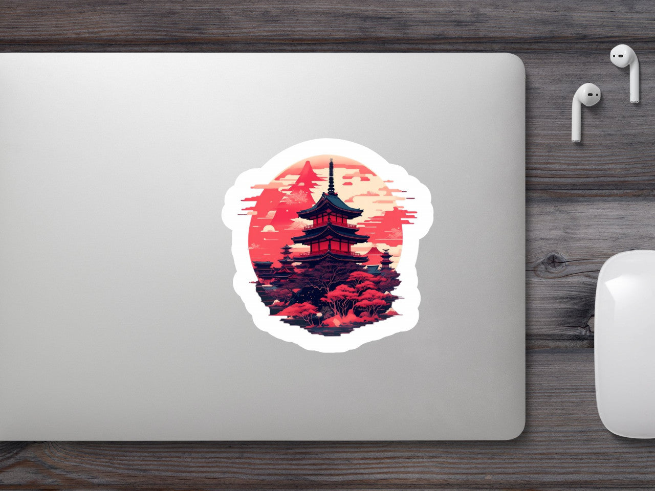 Set 12 bucati, Sticker decorativ, Pagoda japoneza in apus, Rezistent la apa, NO3888, 6 cm, Multicolor