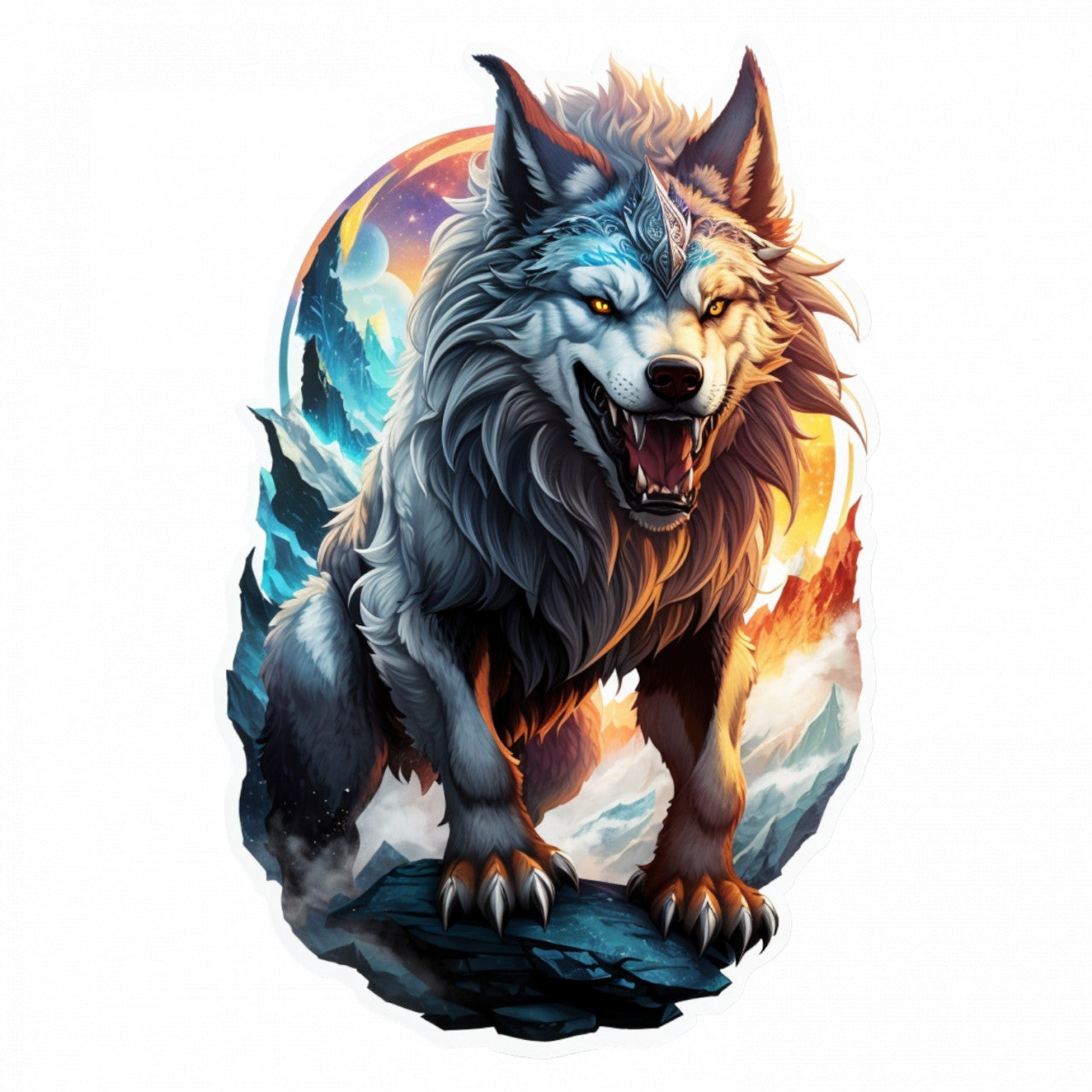 Set 12 bucati, Sticker decorativ, Personaj mitologic Fenrir, Rezistent la apa, NO2894, 6 cm, Multicolor