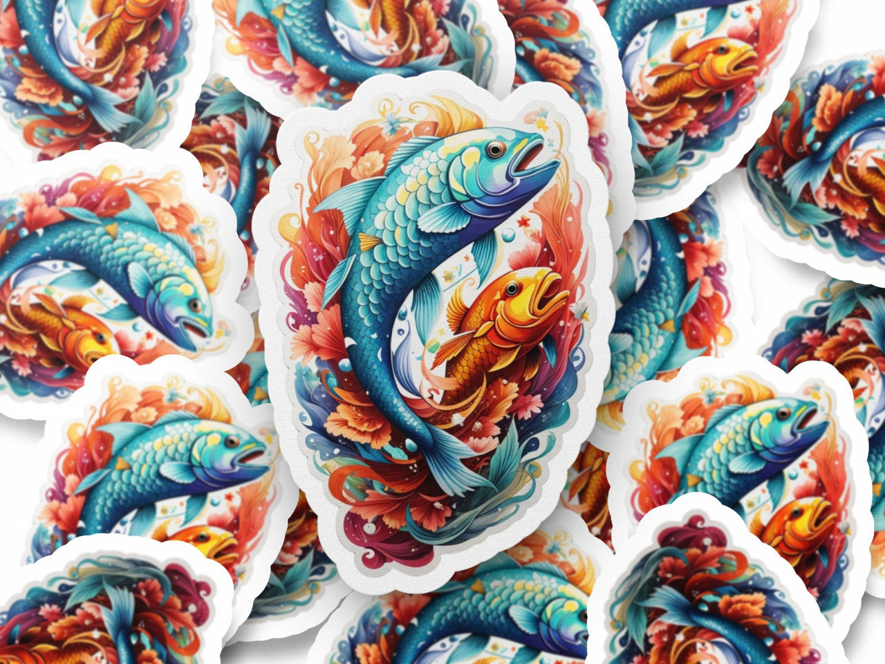 Set 12 bucati, Sticker decorativ, Pesti simbol zodia pesti, Rezistent la apa, NO3422, 6 cm, Multicolor