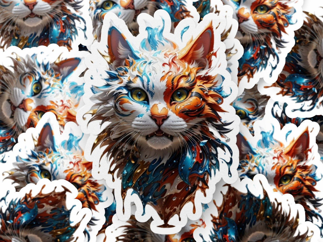 Set 12 bucati, Sticker decorativ, Pisica fantezie, Rezistent la apa, NO3791, 6 cm, Multicolor