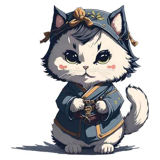 Set 12 bucati, Sticker decorativ, Pisica imbracata in chimino, Rezistent la apa, NO3803, 6 cm, Multicolor