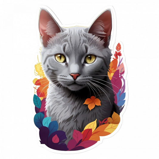 Set 12 bucati, Sticker decorativ, Pisica Korat cu floricele, Rezistent la apa, NO3120, 6 cm, Multicolor