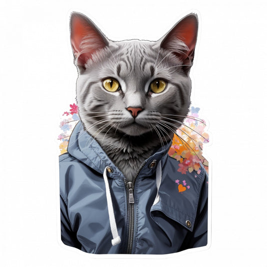 Set 12 bucati, Sticker decorativ, Pisica Korat cu jacheta, Rezistent la apa, NO3119, 6 cm, Multicolor