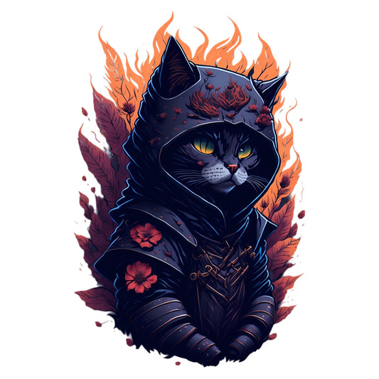 Set 12 bucati, Sticker decorativ, Pisica ninja, Rezistent la apa, NO3880, 6 cm, Multicolor