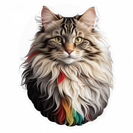 Set 12 bucati, Sticker decorativ, Pisica norvegiana de padure, Rezistent la apa, NO3320, 6 cm, Multicolor