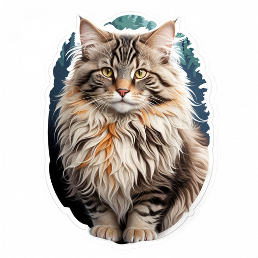 Set 12 bucati, Sticker decorativ, Pisica norvegiana de padure, Rezistent la apa, NO3321, 6 cm, Multicolor
