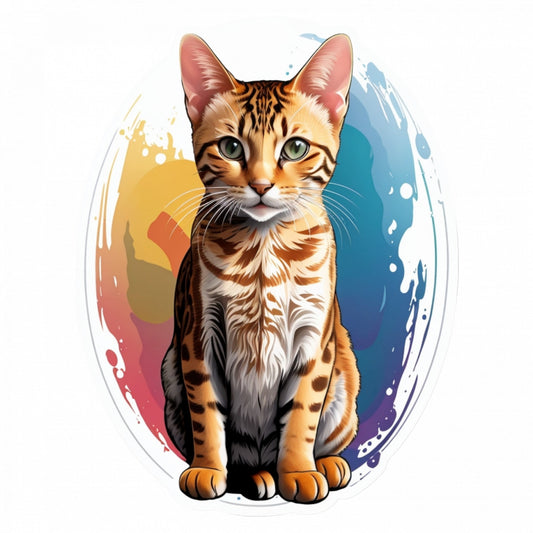 Set 12 bucati, Sticker decorativ, Pisica Ocicat, Rezistent la apa, NO3329, 6 cm, Multicolor