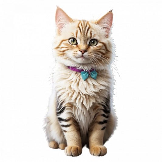 Set 12 bucati, Sticker decorativ, Pisica Pixie bob cu fundita, Rezistent la apa, NO3426, 6 cm, Multicolor