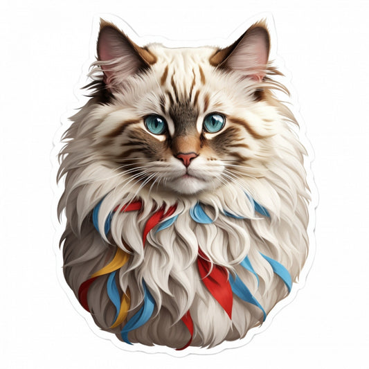 Set 12 bucati, Sticker decorativ, Pisica Ragamuffin, Rezistent la apa, NO3472, 6 cm, Multicolor