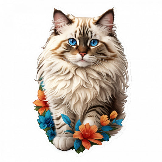 Set 12 bucati, Sticker decorativ, Pisica Ragamuffin, Rezistent la apa, NO3473, 6 cm, Multicolor