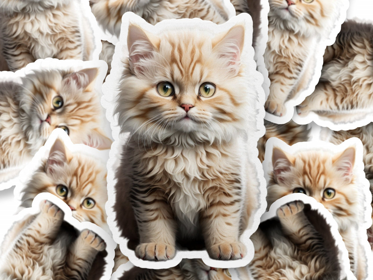 Set 12 bucati, Sticker decorativ, Pisica Selkirk rex, Rezistent la apa, NO3540, 6 cm, Multicolor