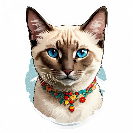 Set 12 bucati, Sticker decorativ, Pisica Siameza, Rezistent la apa, NO3572, 6 cm, Multicolor