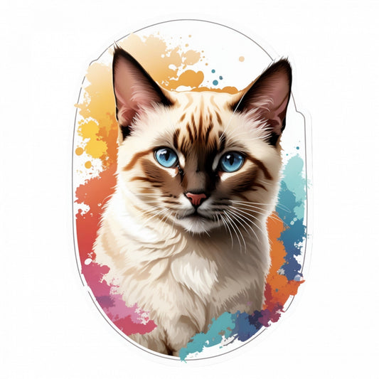 Set 12 bucati, Sticker decorativ, Pisica Siameza, Rezistent la apa, NO3573, 6 cm, Multicolor