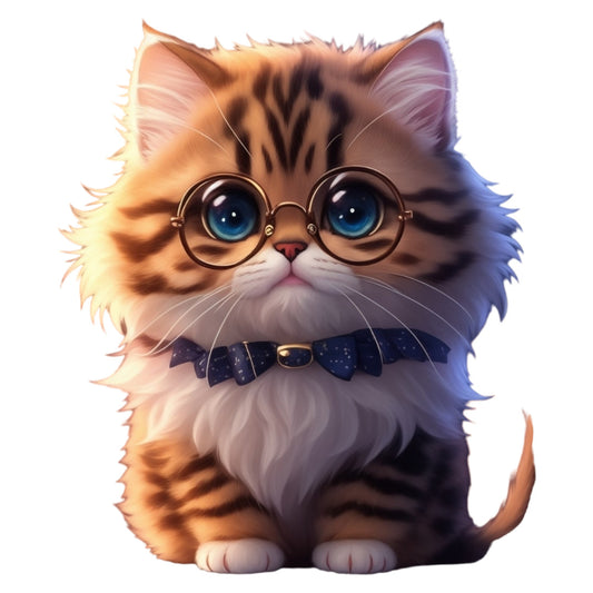 Set 12 bucati, Sticker decorativ, Pisica tigrata cu ochelari, Rezistent la apa, NO4035, 6 cm, Multicolor