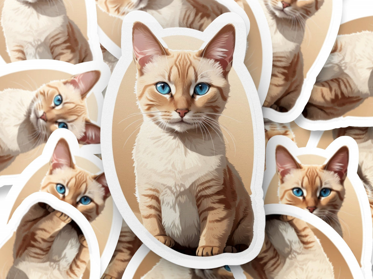 Set 12 bucati, Sticker decorativ, Pisica Tonkineza, Rezistent la apa, NO3663, 6 cm, Multicolor