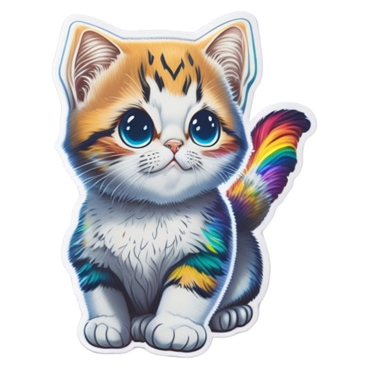 Set 12 bucati, Sticker decorativ, Pisicuta cu coada curcubeu, Rezistent la apa, NO4648, 6 cm, Multicolor