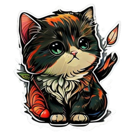 Set 12 bucati, Sticker decorativ, Pisicuta cu ochi tristi, Rezistent la apa, NO4581, 6 cm, Multicolor