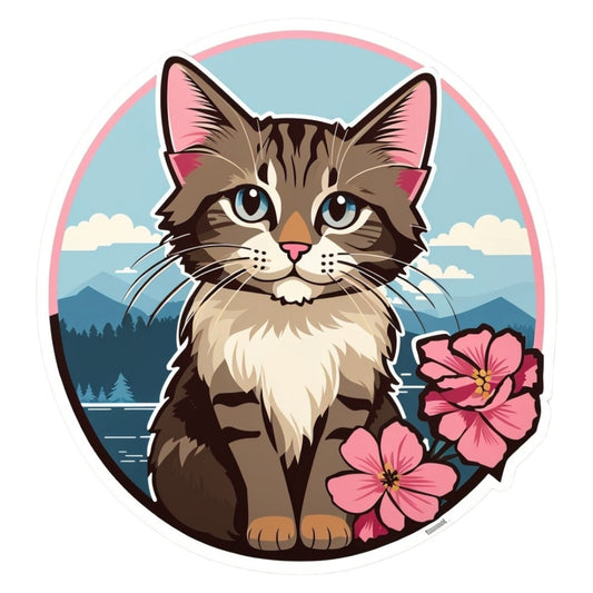 Set 12 bucati, Sticker decorativ, Pisicuta in peisaj, Rezistent la apa, NO4467, 6 cm, Multicolor