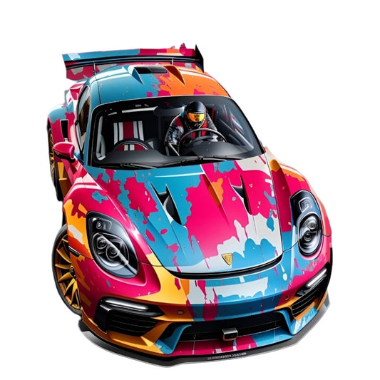 Set 12 bucati, Sticker decorativ, Porche taycan, Rezistent la apa, NO4172, 6 cm, Multicolor