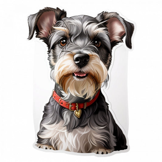 Set 12 bucati, Sticker decorativ, Schnauzer pitic cu medalion, Rezistent la apa, NO3257, 6 cm, Multicolor