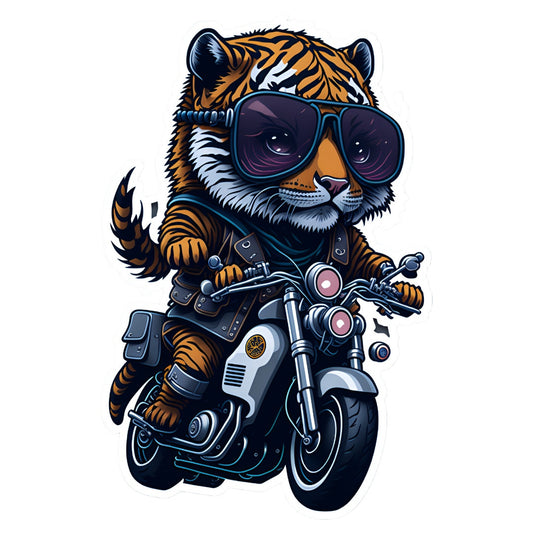 Set 12 bucati, Sticker decorativ, Tigrul pe motocicleta, Rezistent la apa, NO4231, 6 cm, Multicolor