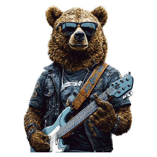 Set 12 bucati, Sticker decorativ, Urs chitarist, Rezistent la apa, NO4613, 6 cm, Multicolor