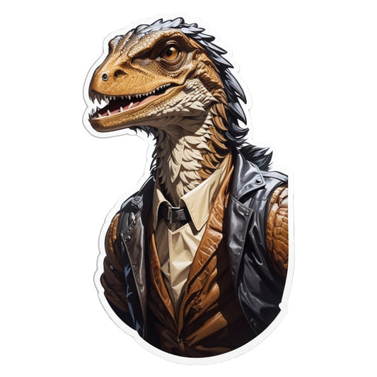 Set 12 bucati, Sticker decorativ, Velociraptor cu jacheta, Rezistent la apa, NO4564, 6 cm, Multicolor