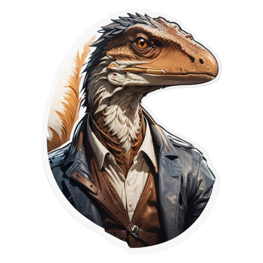 Set 12 bucati, Sticker decorativ, Velociraptor cu sacou, Rezistent la apa, NO4563, 6 cm, Multicolor